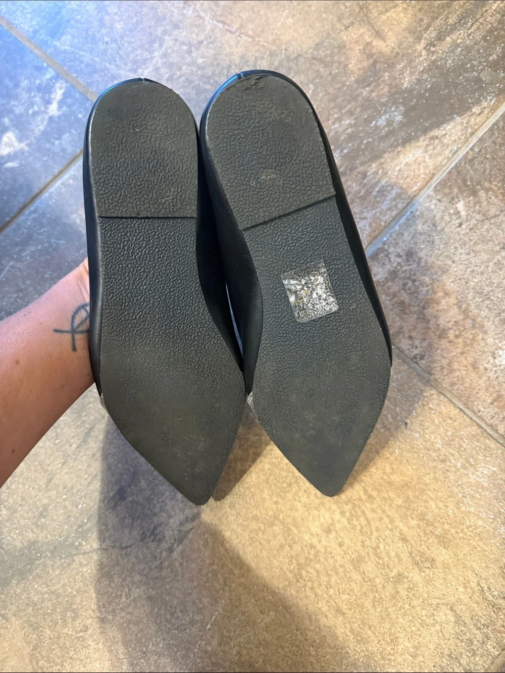 Sergio Rossi Black Flats with Silver Pointed Toe Detail
